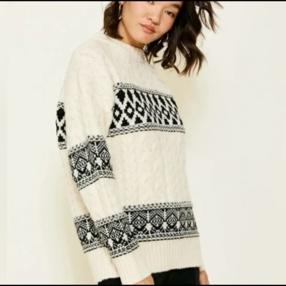 Line & Dot Montana Faire Isle Sweater Cream/Black Size S - NWT - Picture 2 of 16